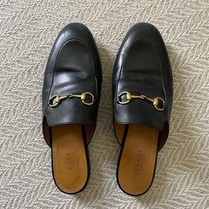 Gucci Princetown Slipper Loafer Mules Black Leather Horsebit 8.5